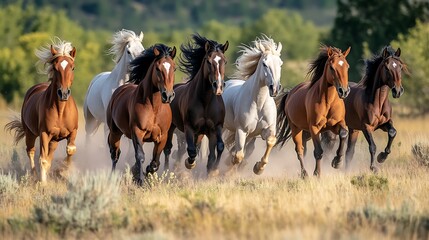 Wild Horses Galloping Across the Plains