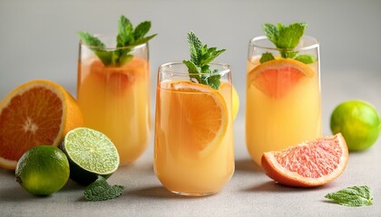 Refreshing citrus drinks garnished with mint. Perfect summer beverages!