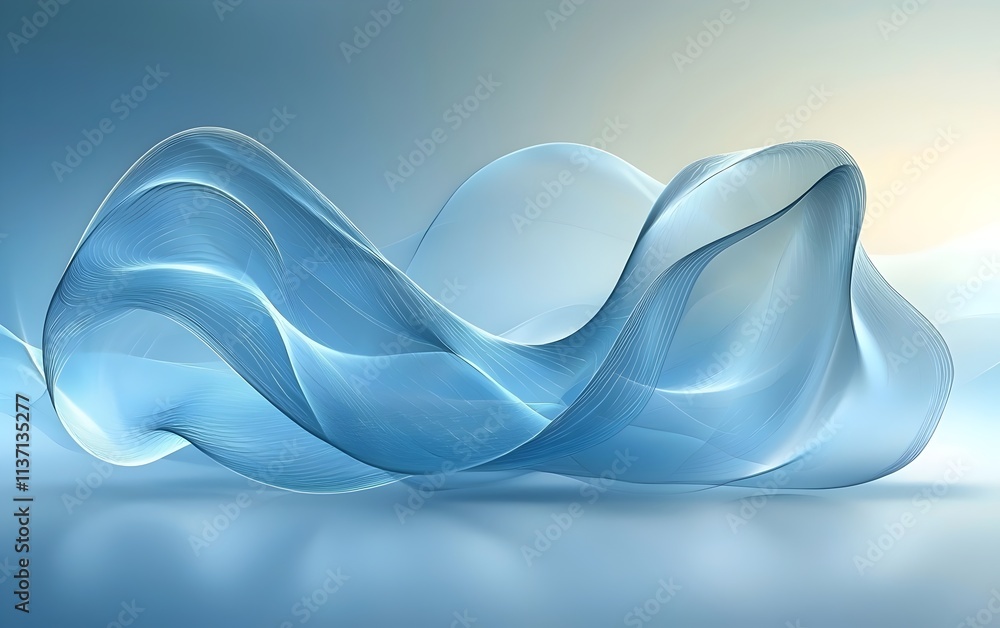 Poster a mesmerizing wave of translucent blue curves gracefully flowing across a soft gradient background, 