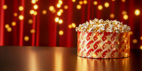 Luxurious Popcorn Box with Cinema Backdrop and Space for Copy