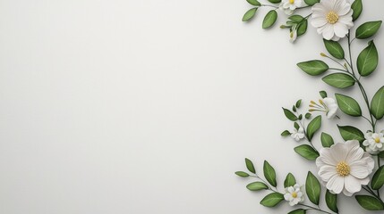 Obraz premium White Flowers & Green Leaves Border | Minimalist design