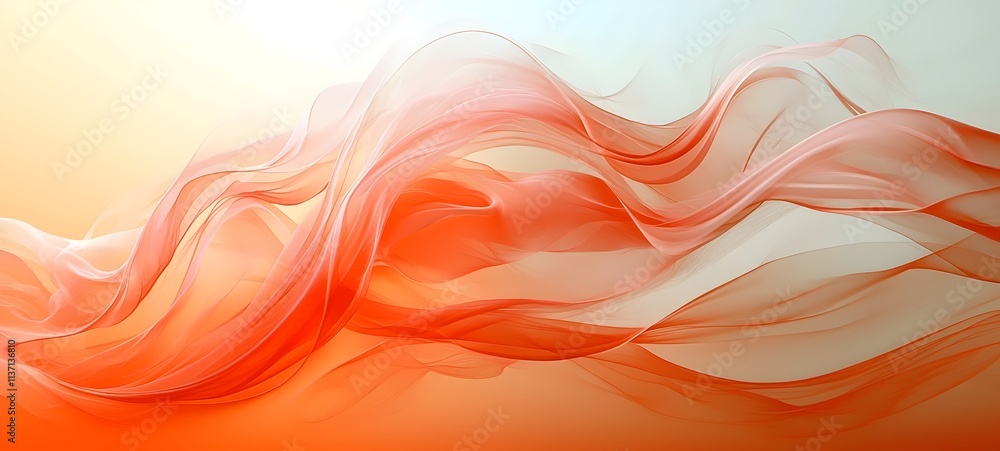 Poster a vibrant abstract composition features flowing waves of soft orange and red hues, creating a sense 