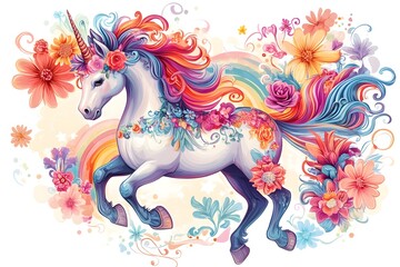 Fototapeta premium Cute Cartoon Unicorns isolated on white background. Vector illustration for coloring books 