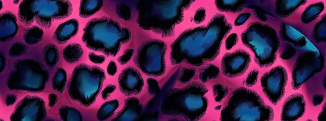 Obraz premium A seamless pattern of leopard print, neon pink and blue colors, vector illustration, flat design, pastel color palette