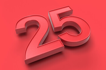 Silver Jubilee Design or Number 25 in 3D on White Background, Larger than Life, 3D illustration.