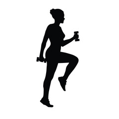 Silhouette of a woman doing workouts using dumbbells
