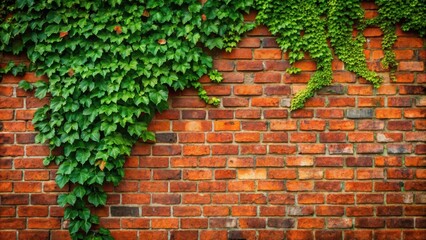 Old red brick wall with ivy vines growing up the side , old brick wall, rustic exterior