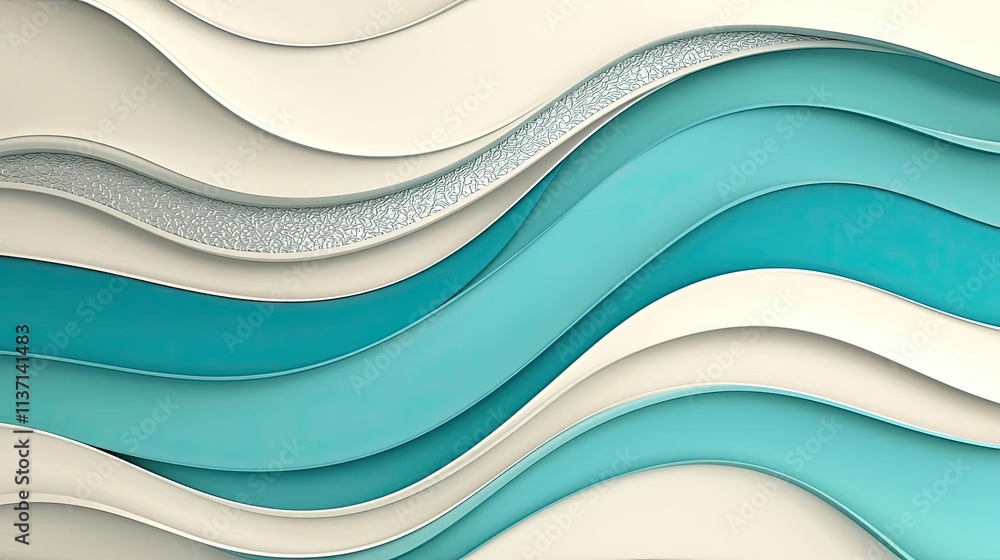 Poster wave abstract background idea. abstract layered design with smooth curves in soothing teal and cream
