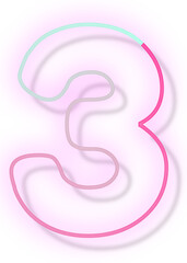 Pink neon glow number 3 png font typography
