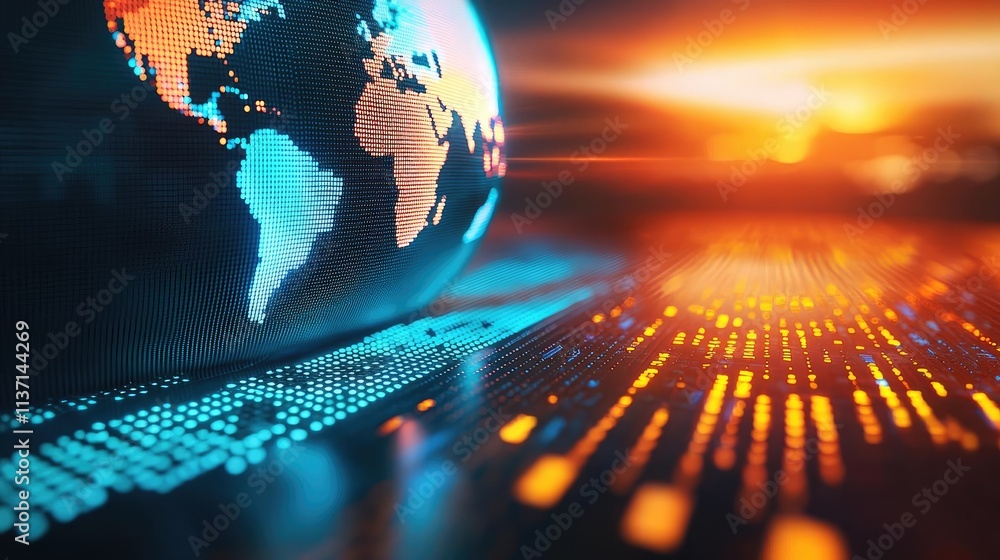 Poster weather forecast concept. a digital globe representing global connectivity with vibrant data streams