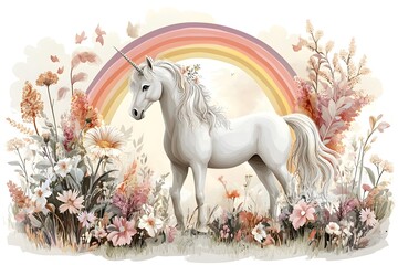 Cute watercolor girls set - Little princess
Magic unicorn in fantastic world with fluffy clouds and fairy meadows. Neural network AI-generated art
