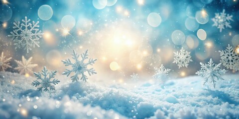 Naklejka premium Winter Landscape with Sparkling Snowflakes in a Soft Light Background, winter snowflake