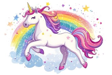 Cute watercolor girls set - Little princess
Magic unicorn in fantastic world with fluffy clouds and fairy meadows. Neural network AI-generated art
