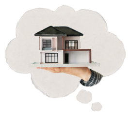 Mortgage png speech bubble sticker, hand presenting house model image on transparent background
