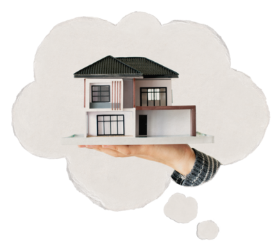 Mortgage png speech bubble sticker, hand presenting house model image on transparent background