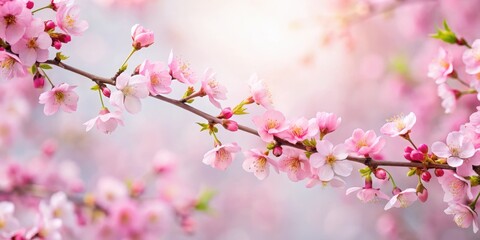 Pink cherry blossom branches against a soft white background