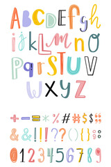Doodle alphabets, punctuations, numbers png typography set