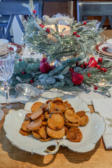 Leaf shaped dish with sweet potatoes on a Christmas holiday table