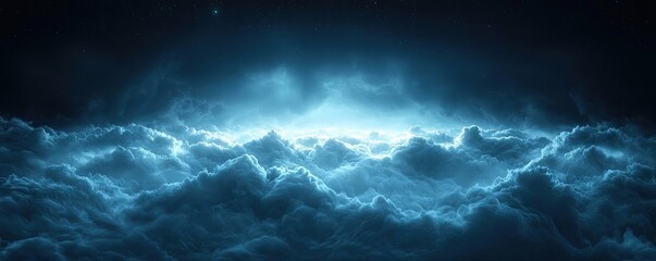 Fototapeta premium Mysterious fog concept. A mesmerizing view of turbulent waves illuminated by an ethereal blue light.