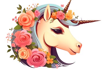 Fototapeta premium Cute unicorn line and color. Vector illustration for coloring book Cute watercolor girls set - Little princess