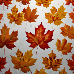 Obraz premium A scattered pattern of maple leaves in soft hues of orange, red, and golden yellow, with intricate vein detailing.