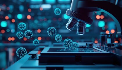 Close-up of Microscope Analyzing Microbes in High-tech Laboratory