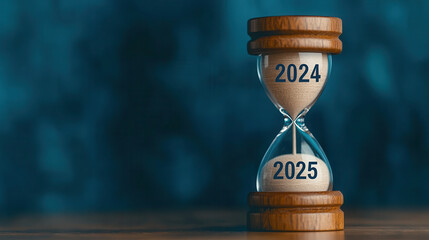 A glowing hourglass symbolizes transition from 2024 to 2025, capturing essence of time