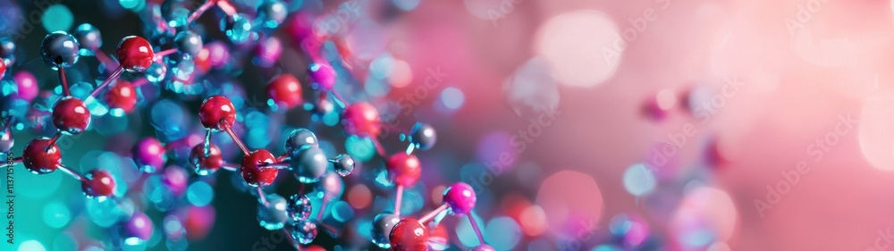Poster colorful abstract molecular structure with bokeh background effects