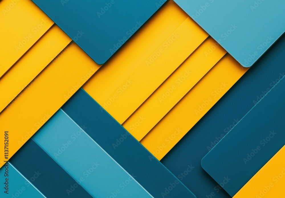 Poster abstract geometric patterns with teal and yellow color blocks