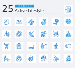 ACTIVE LIFESTYLE ICON SET BLUE STYLE with to do list, energy, swimming, meeting, muscle, basketball and heart beat