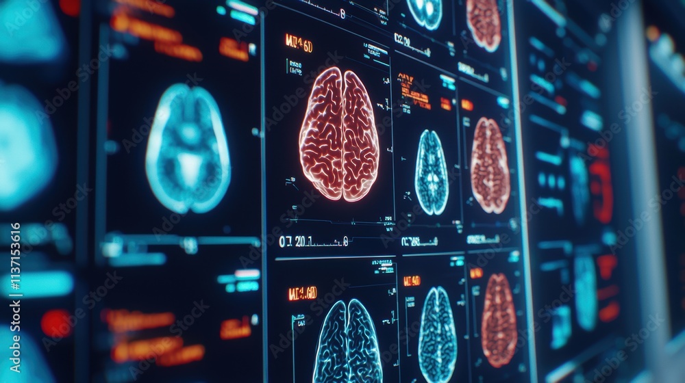 Poster advanced brain imaging technology with colorful neural displays