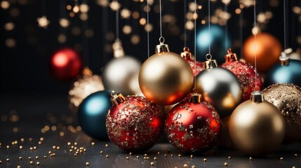 A bunch of Christmas ornaments are hanging from a string