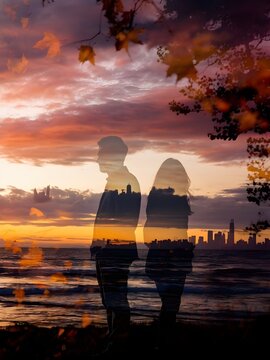 A Sad Evening Breakup.double exposure.The concept of human relations, misunderstand and breakup.