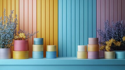 Colorful stacked candles against a vibrant backdrop