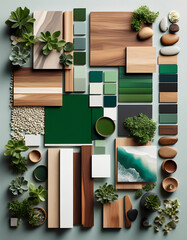 Green theme, wooden mood board