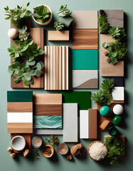 Green theme, wooden mood board