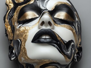 Elegant Artistic Face with Gold and Black Swirls