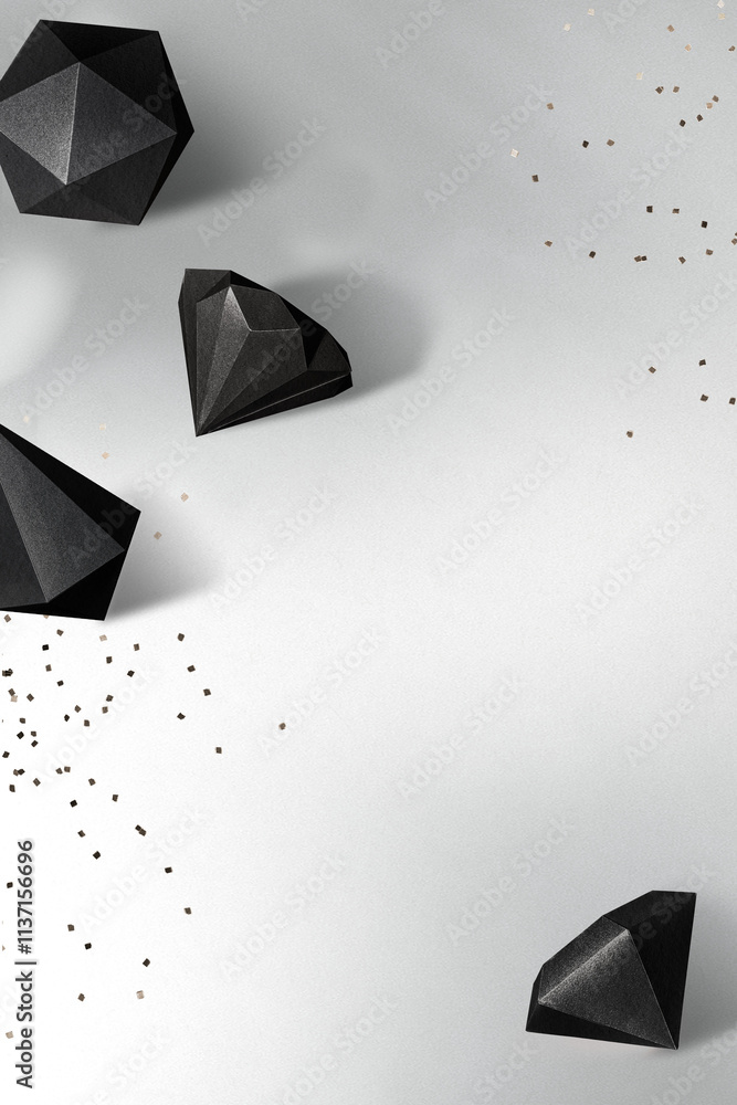 Aufkleber 3d black icosahedron and asymmetric hexagonal bipyramid patterned background design element