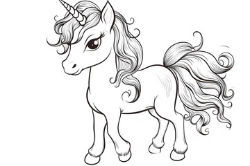 Fototapeta premium Vector cartoon cute unicorn with rainbow mane on white background. Children's illustration. Magic. Wonderland. 