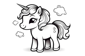 Fototapeta premium Vector cartoon cute unicorn with rainbow mane on white background. Children's illustration. Magic. Wonderland. 