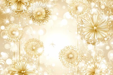 Elegant Gold Floral Background with Sparkles and Bokeh Lights