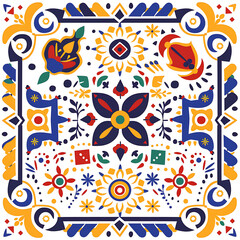 Fototapeta premium Colorful Floral Pattern with Geometric Design