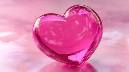 Fototapeta premium Glass Heart on Soft Pink Background Evoking Love and Romance