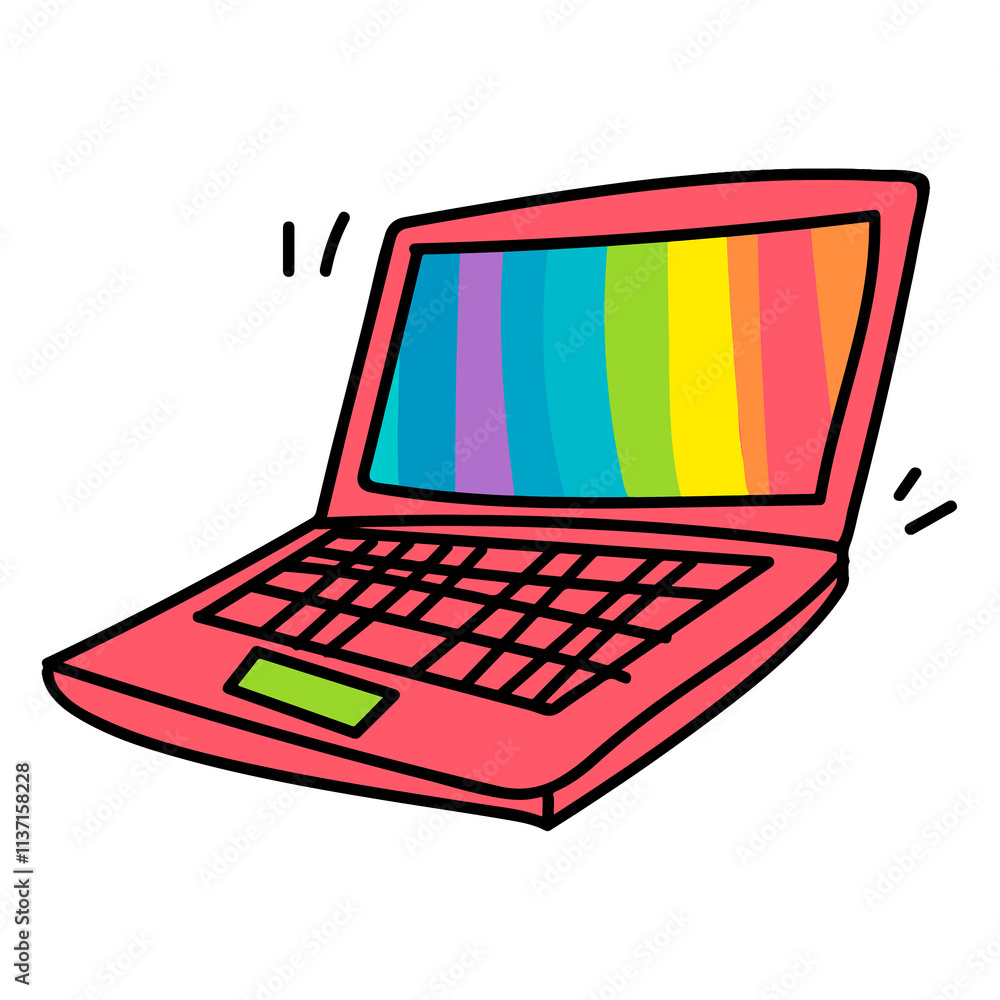 Wall mural red laptop sticker with a white border design element