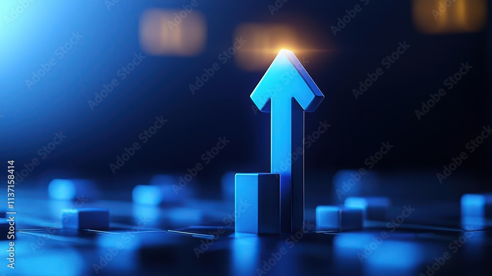 Poster creativity startup expansion concept. blue arrow pointing upward symbolizing growth and progress in 