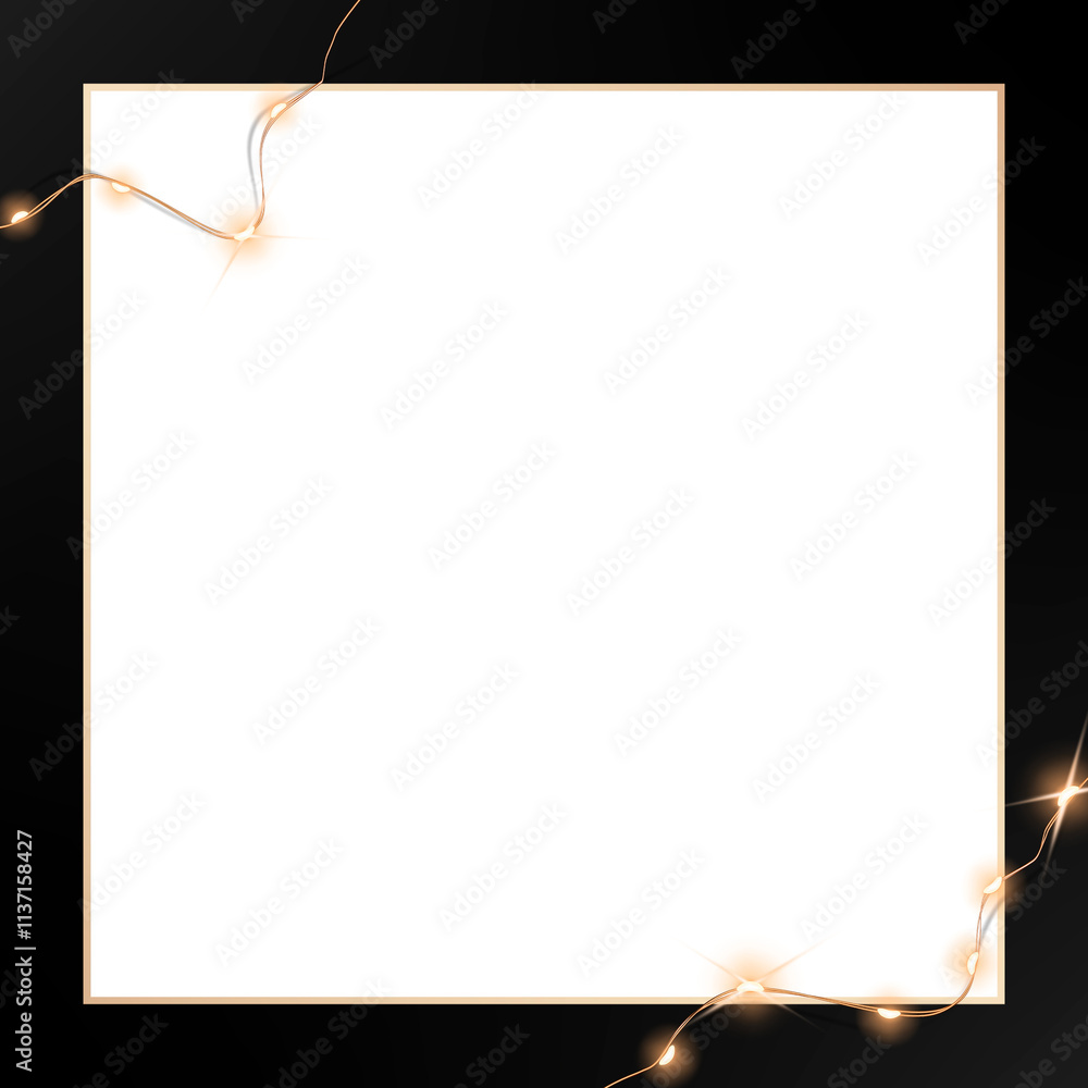 Poster frame png with decorative string light design element on transparent background