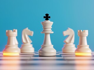 Creativity Startup Expansion concept. Chess pieces arranged in a strategic formation on a board.