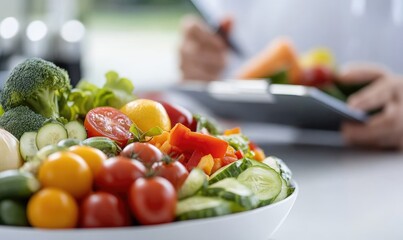 Diet expert: vibrant produce, healthy vegetables, juicy fruits, proper diet, natural ingredients, nutritional planning, health improvement, balanced intake, nourishing meals, lifestyle change.