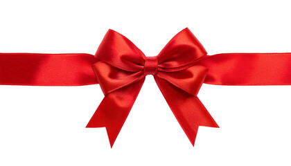 Red satin gift ribbon and bow isolated on transparent background, Christmas or birthday or Valentines Day holiday celebration, png