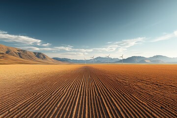 Naklejka premium Efficient hybrid wind and solar farms in vast open spaces
